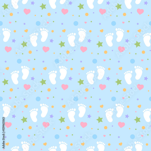 seamless baby footprints background and pattern vector illustration