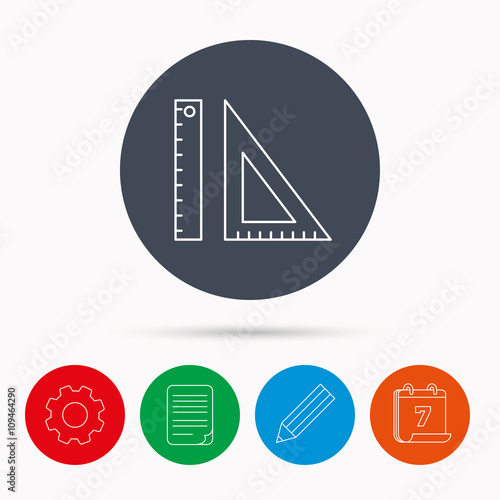 Triangular ruler icon. Straightedge sign.