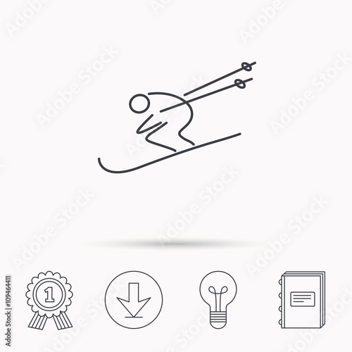 Skiing icon. Skis jumping extreme sport sign.