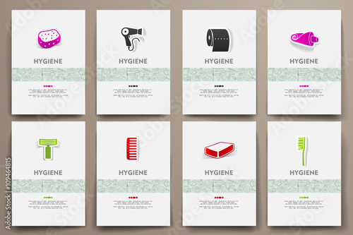 Corporate identity vector templates set with doodles hygiene theme