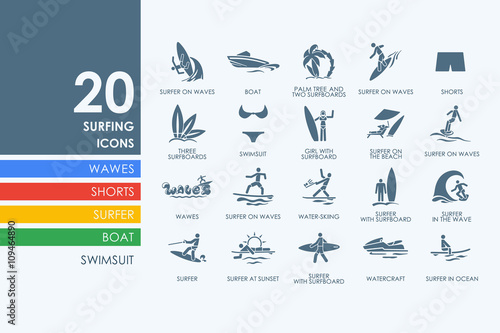 Set of surfing icons