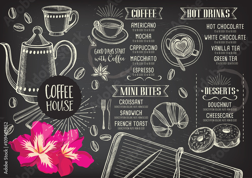 Coffee restaurant cafe menu, template design.