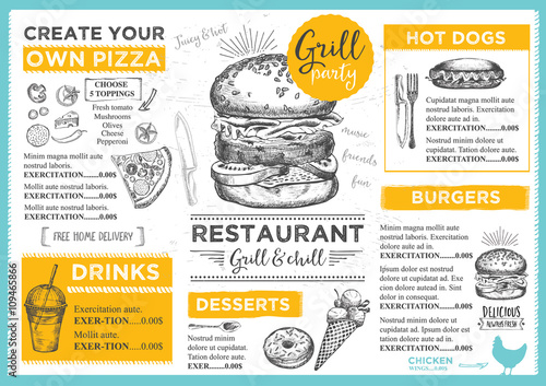 Restaurant cafe menu, template design. photo
