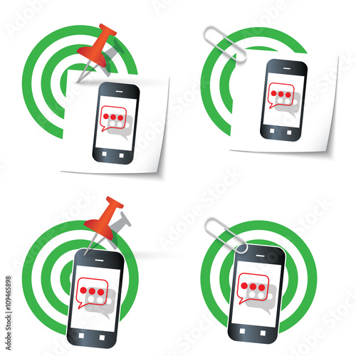 Four targets and thumbtack and smart phone