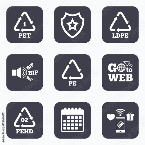 PET, Ld-pe and Hd-pe. Polyethylene terephthalate