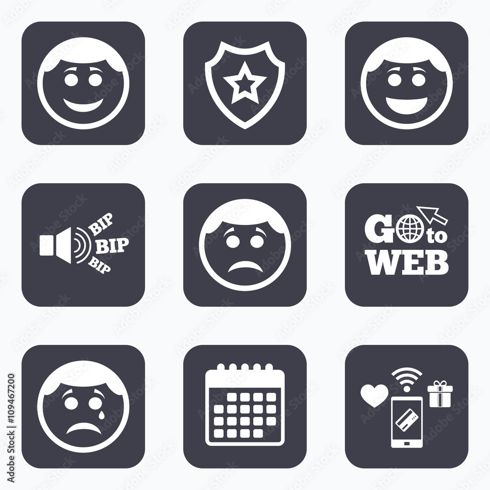 Fototapeta premium Circle smile face icons. Happy, sad, cry.