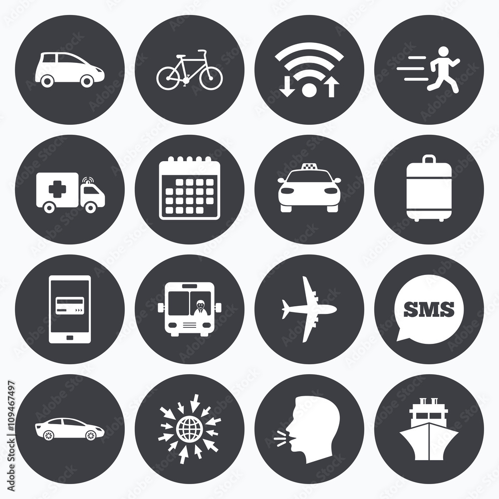 Transport icons. Car, bike, bus and taxi signs. Transport icons. Car, bike, bus and taxi signs.