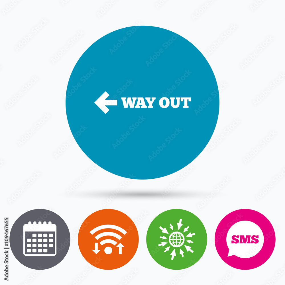 Way out left sign icon. Arrow symbol. Way out left sign icon. Arrow symbol.