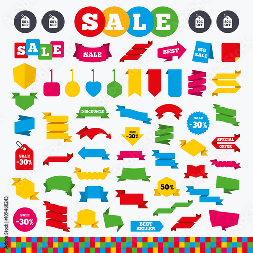 Sale price tag icons. Discount symbols.