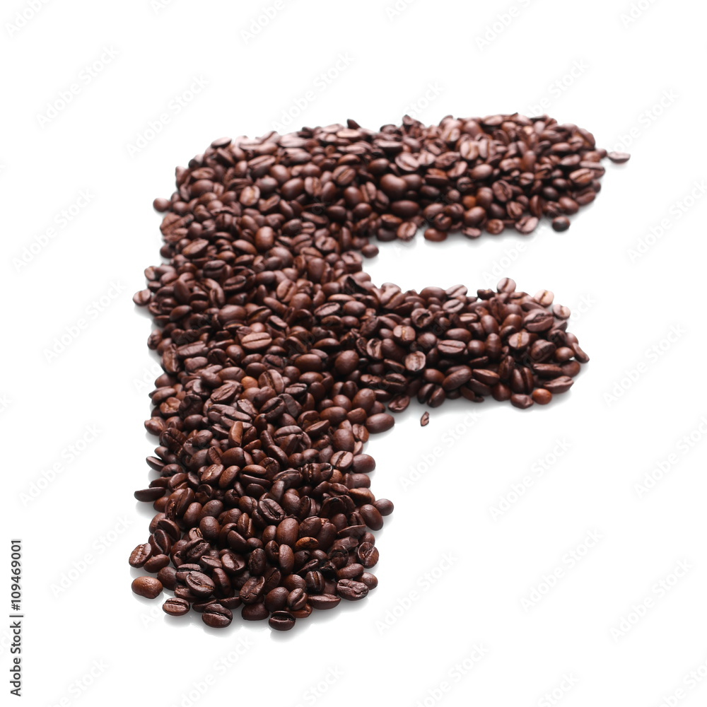 letter f, alphabet from coffee beans isolated on white background letter f, alphabet from coffee beans isolated on white background