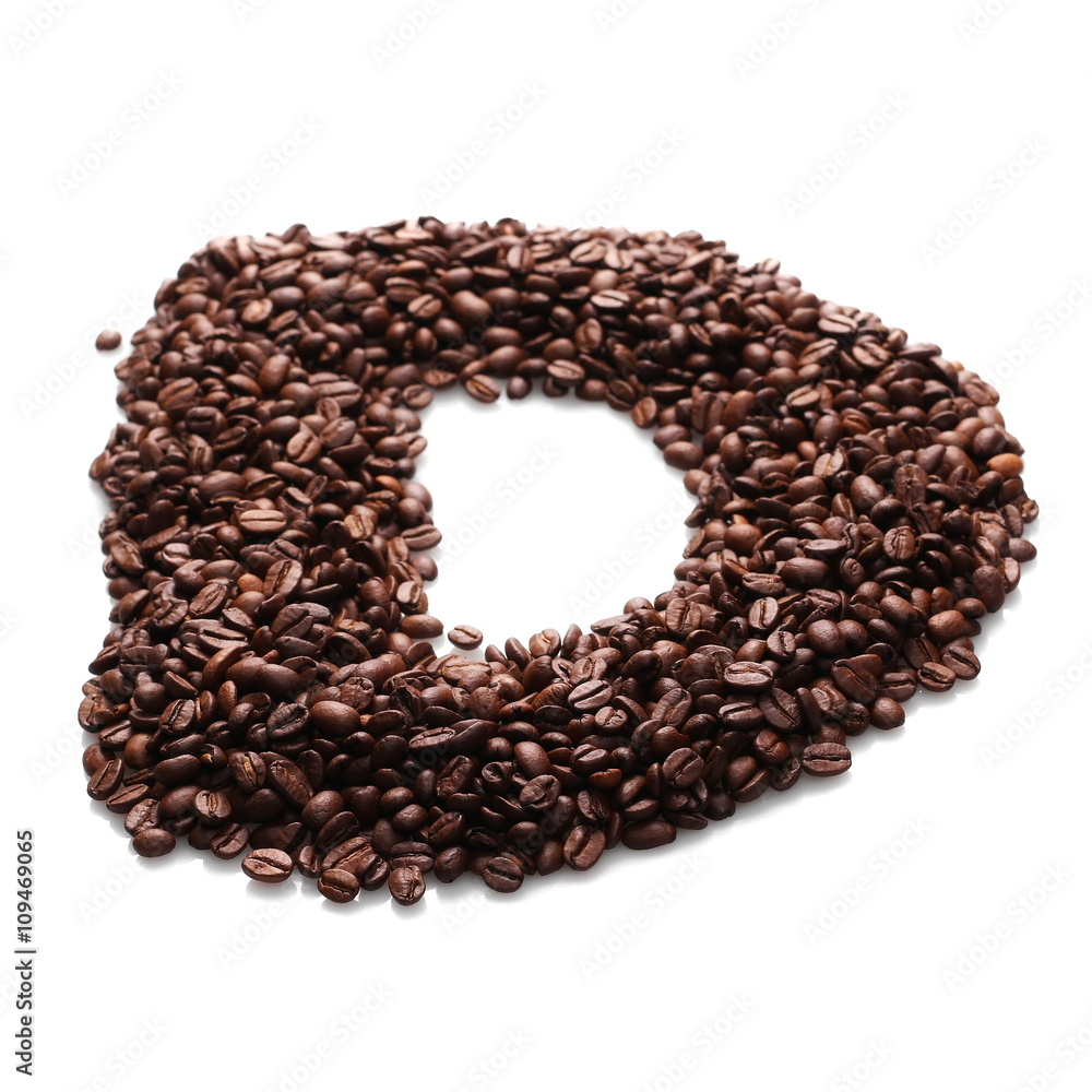 letter d, alphabet from coffee beans isolated on white background letter d, alphabet from coffee beans isolated on white background