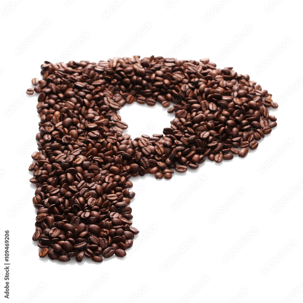 letter p, alphabet from coffee beans isolated on white background letter p, alphabet from coffee beans isolated on white background