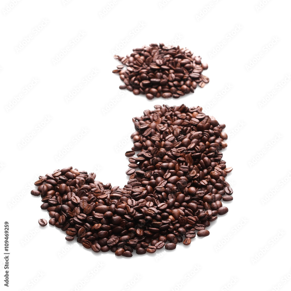 letter j, alphabet from coffee beans isolated on white background letter j, alphabet from coffee beans isolated on white background