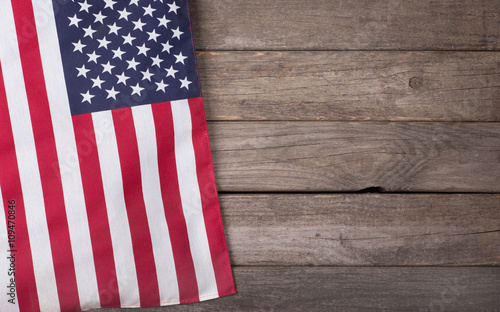 United States Flag on Wooden Background with Copy Space Fototapet