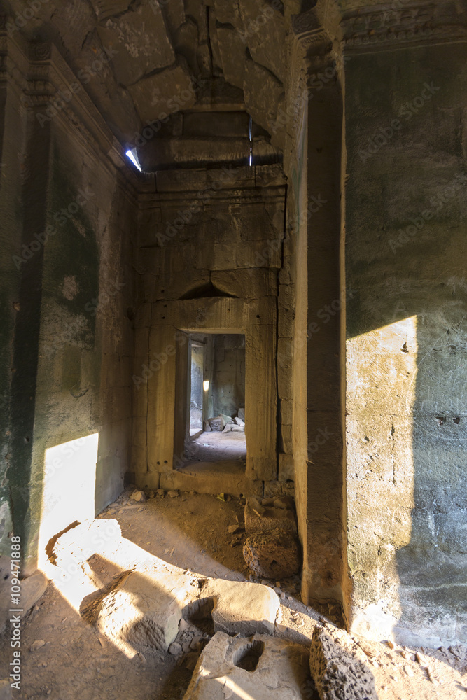 Interior of Ta Prohm temple in Angkor, UNESCO site in Cambodia Interior of Ta Prohm temple in Angkor, UNESCO site in Cambodia