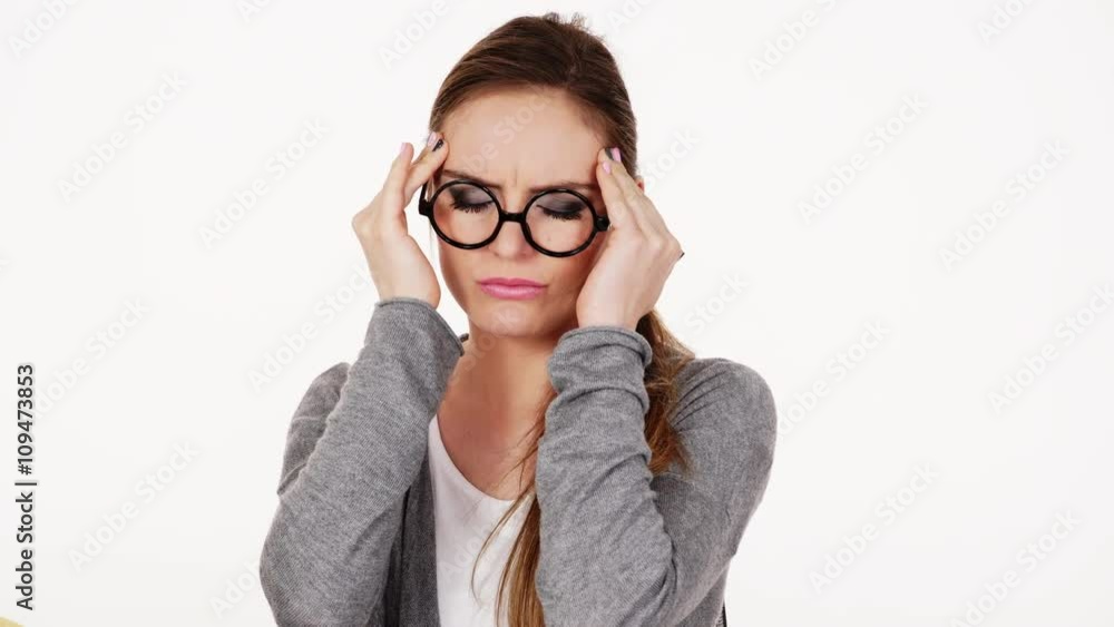 Woman suffering from headache neck pain 4K Woman suffering from headache neck pain 4K