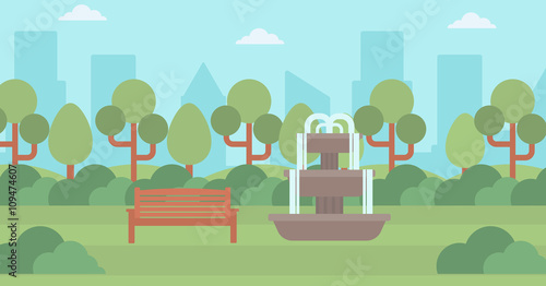 Background of city park with fountain.