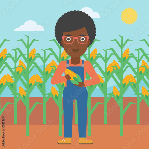 Farmer holding corn.