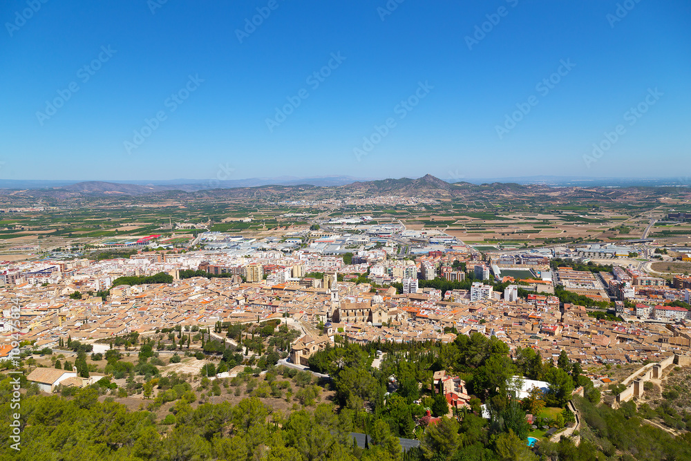 Aerial view on the city of Xàtiva, Spain. Xàtiva on a summer day, eastern Spain, the province of Valencia.