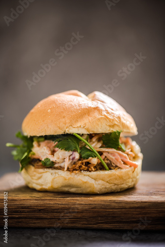 Pulled pork bun and coleslaw