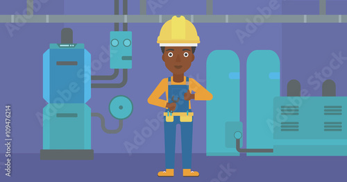 Cheerful repairer with spanner.