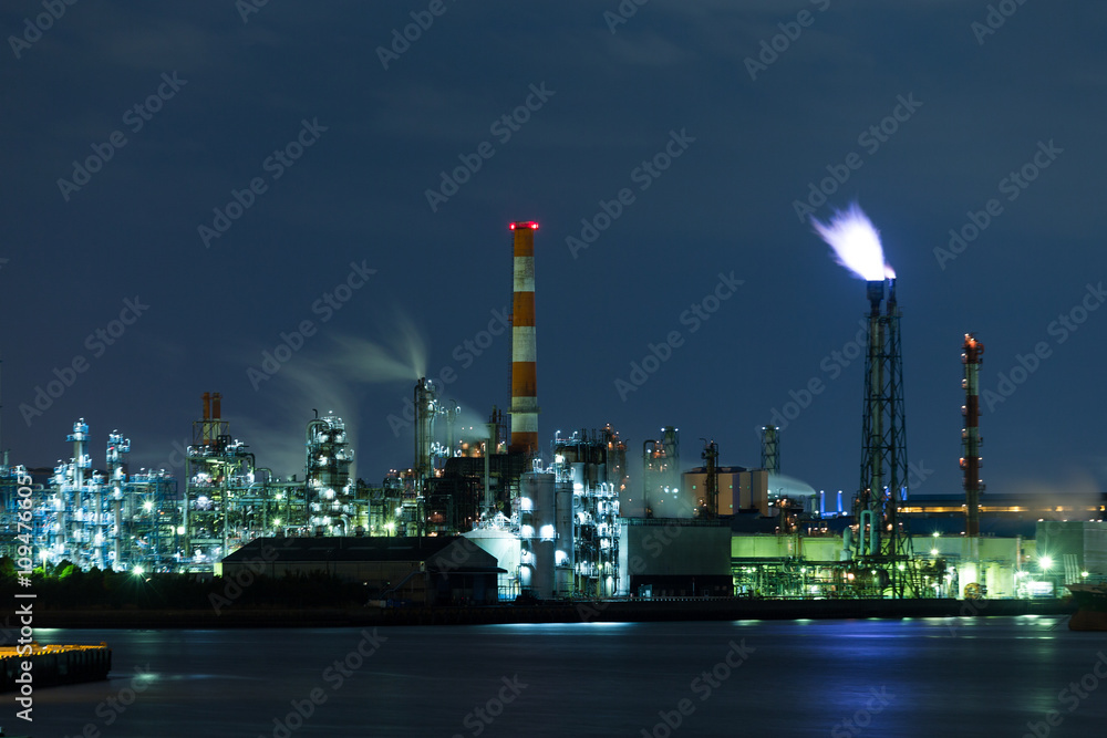 Refinery petrochemical factory at night Refinery petrochemical factory at night