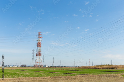 High voltage lines and power pylons