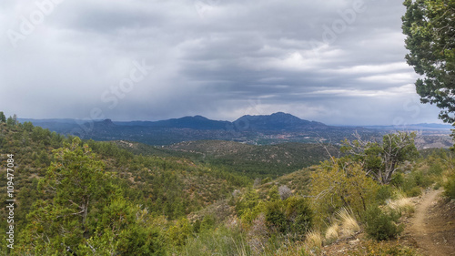 AZ-Prescott-Circle Trail(Ranch Trail - Turley Trail). This trail is filled with spectacular views  of Granite Mountain and Thumb Butte.The impending storm made our hike even more exciting!