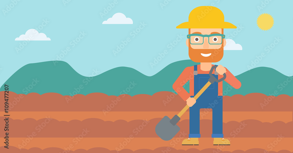 Farmer on the field with shovel. Farmer on the field with shovel.