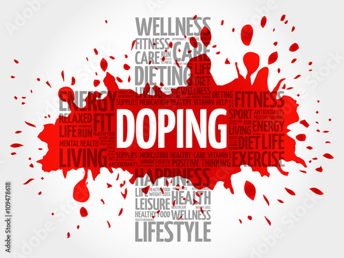 Doping word cloud, health cross concept background