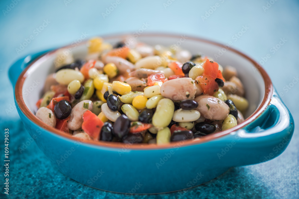 beans salad in blue bowl beans salad in blue bowl