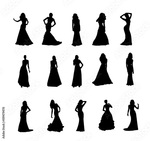 Silhouettes of women in evining gown  photo