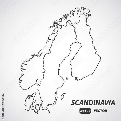 Scandinavia borders map, scandinavia map vector, Denmark, Norway, Sweden and Finland