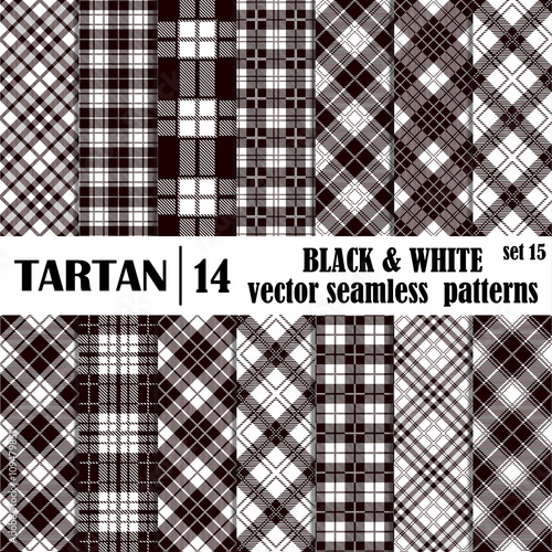 Set tartan seamless pattern in black and white colors