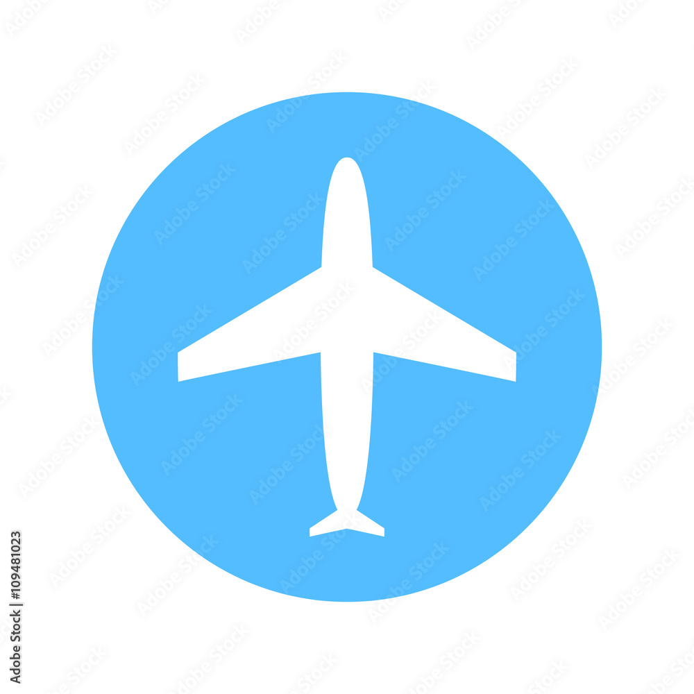 Blue and white flat simple plane icon, vector