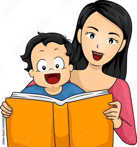 Family Mother Read Story Book Baby Boy