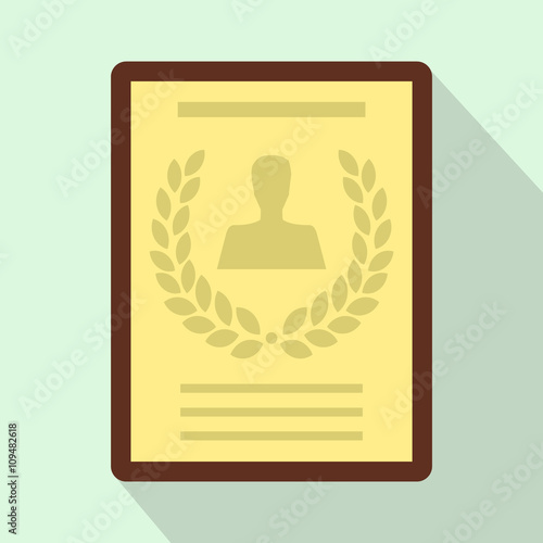 Certificate of the best employee icon, flat style