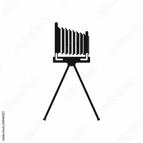 Old photo camera with tripod icon, simple style 