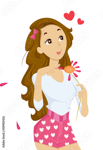Teen Girl In Love Picking Petals