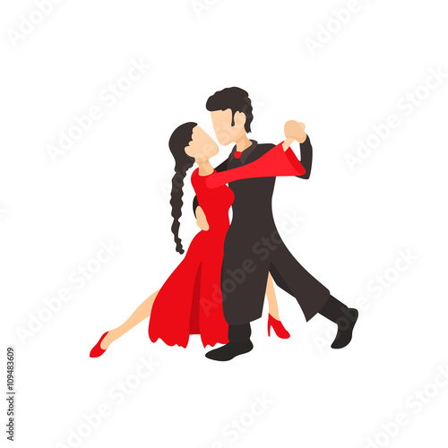 Tango dancers icon, cartoon style