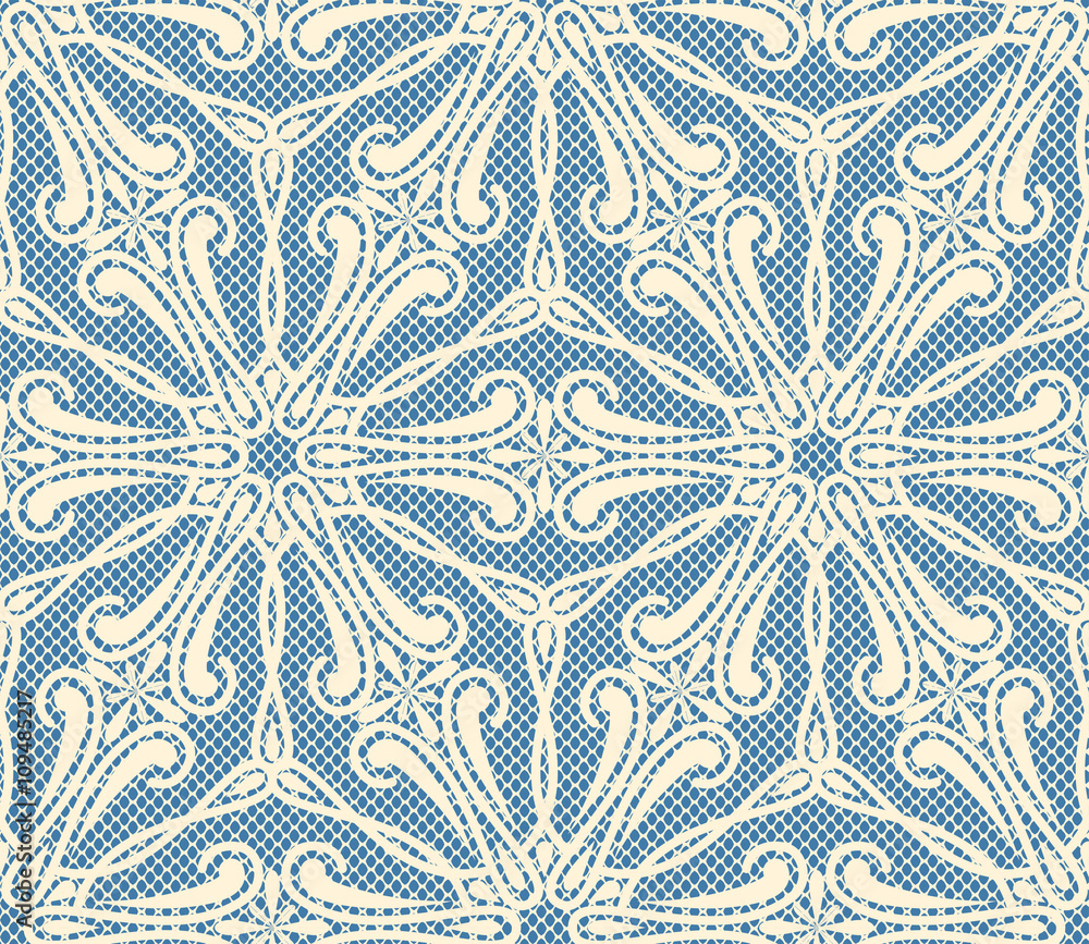 Seamless lace pattern on blue bacground