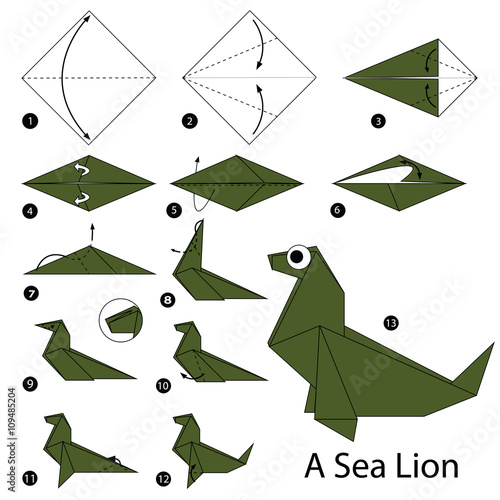 Step by step instructions how to make origami A Sea Lion.