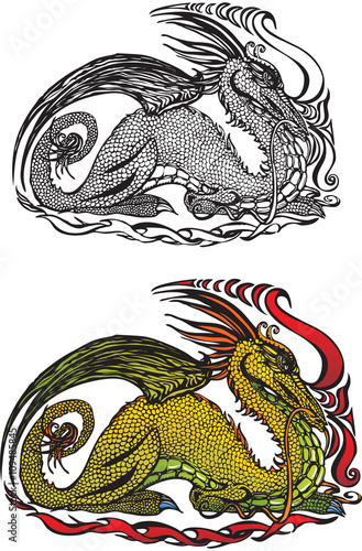  dragon (color and black and white picture)