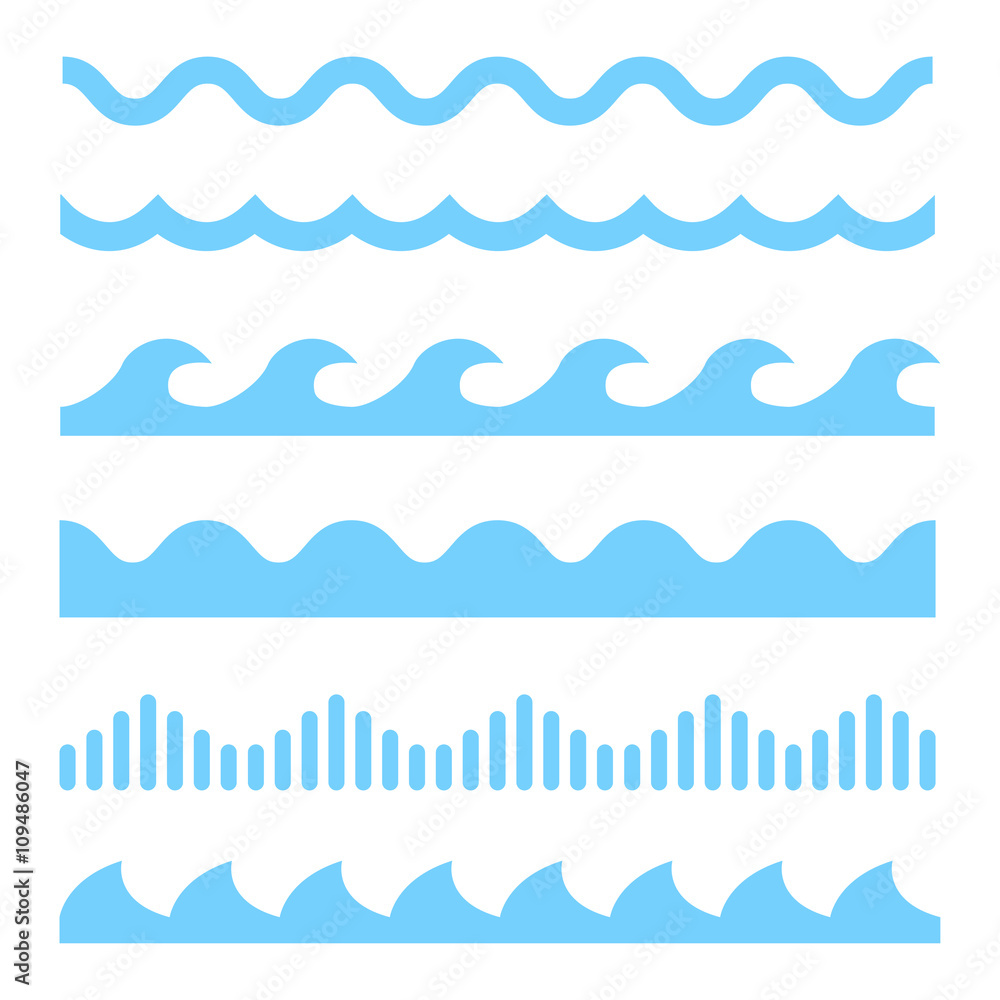 Vector blue wave icons set - obrazy, fototapety, plakaty 
