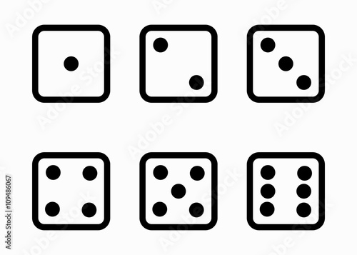 Vector black line dice cubes icons set