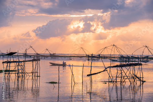 landscape of square dip net at sunrise time