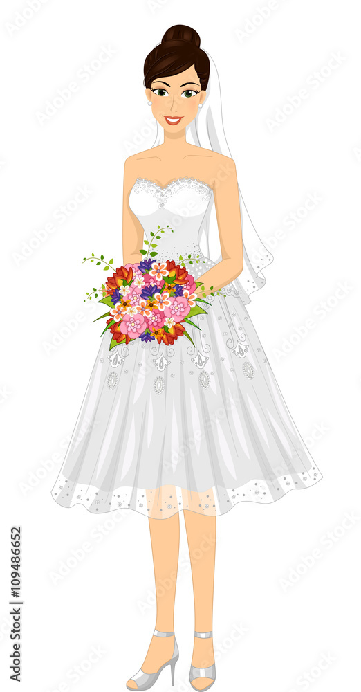 Girl Bridal Short Gown Bouquet