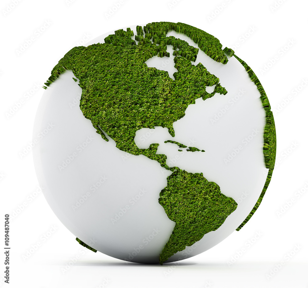 White globe with continents covered with grass White globe with continents covered with grass