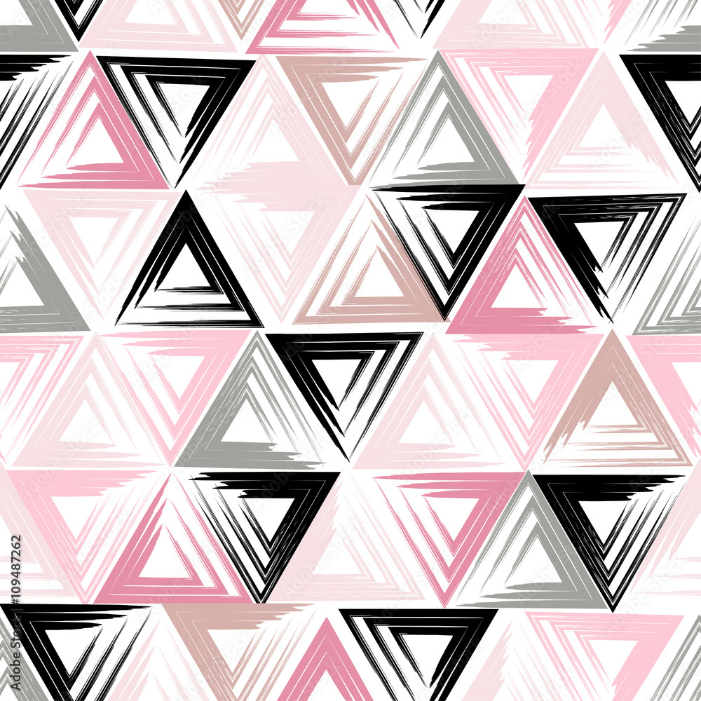 Cute vector geometric seamless pattern. Brush strokes, triangles. Hand drawn grunge texture. Abstract forms. Endless texture can be used for printing onto fabric or paper Cute vector geometric seamless pattern. Brush strokes, triangles. Hand drawn grunge texture. Abstract forms. Endless texture can be used for printing onto fabric or paper