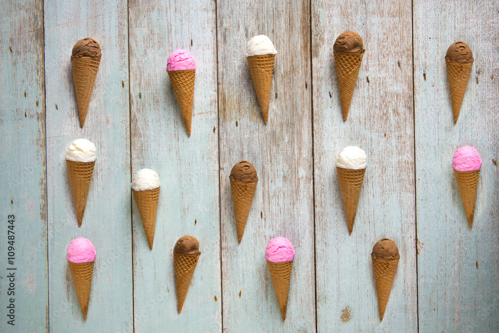 various ice creams top down view for background purpose various ice creams top down view for background purpose